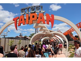 Riders line up for first spins on the Steel Taipan, Dreamworld's newest rollercoaster.