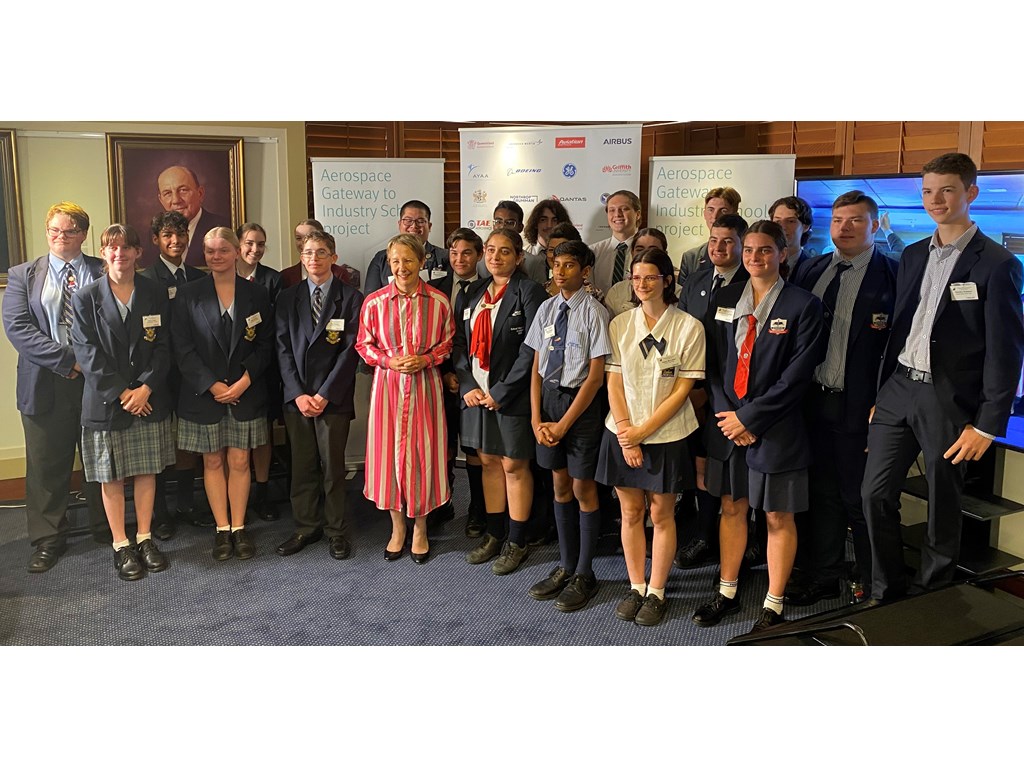 Minister for Training and Skills Development Di Farmer joins the 2021 Aerospace Industry Education Awards finalists at Parliament House. 