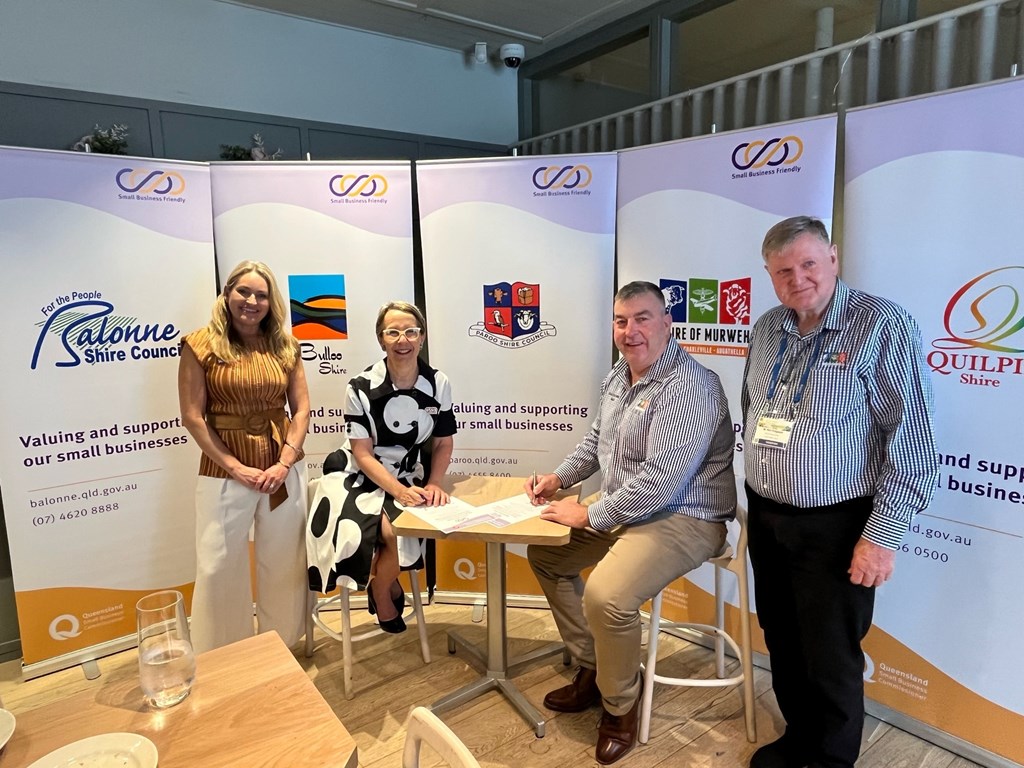 Pictured at the signing (left to right) are Queensland Small Business Commissioner Maree Adshead, Minister for Small Business Di Farmer, Murweh Shire Council Mayor Shaun Radnedge and CEO Neil Polglase