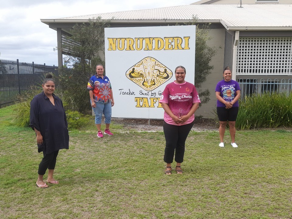 Queensland's first First Nations Call Centre to operate in an Indigenous community celebrates its first anniversary with a new cohort of 20 potential trainees at TAFE in Cherbourg. Pictured left to right: Trainees Melena Phineasa, Maria McLeod, Rashonda Murray and Avril  Carlo.