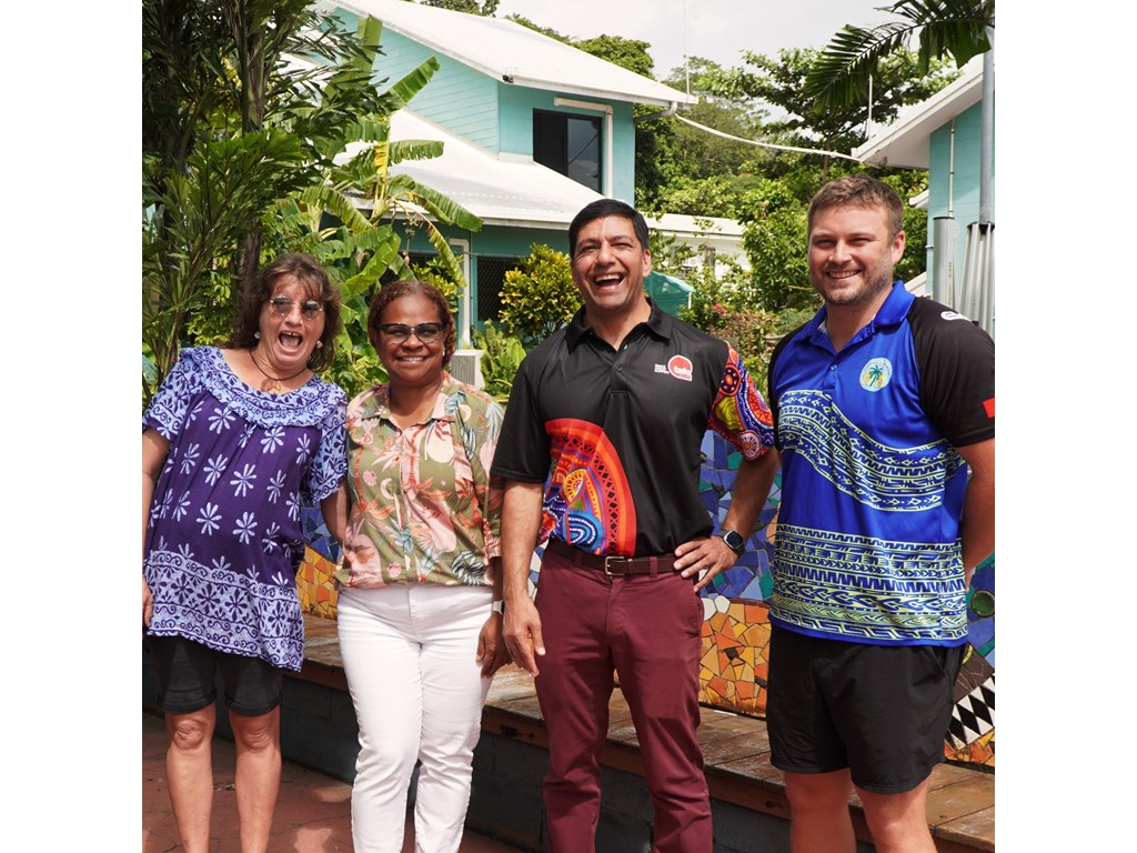 Member for Cook Cynthia Lui and Minister Lance McCallum with Kaziw Meta's Carol David and CEO Thomas Dunsmore 