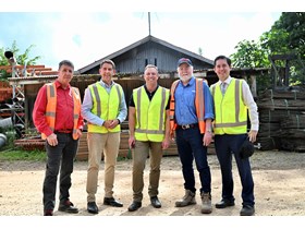 Member for Maryborough Bruce Saunders, Deputy Premier Cameron Dick, Premier Steven Miles, Mark Raguse AWU, Fraser Coast Mayor George Seymour