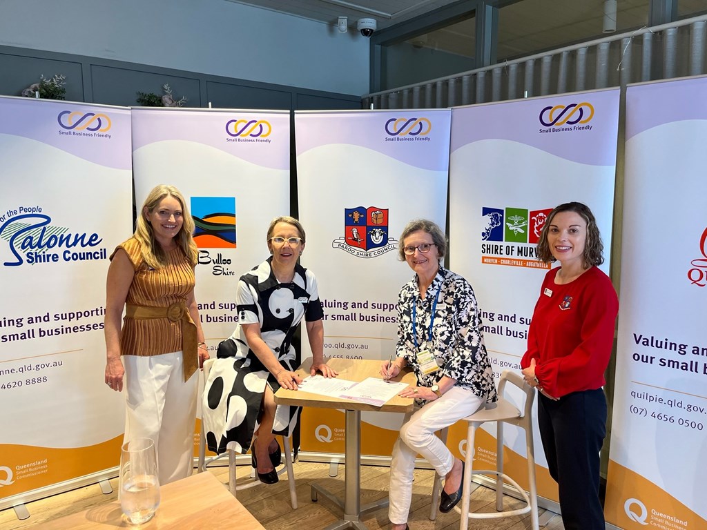 Pictured at the signing (left to right) are Queensland Small Business Commissioner Maree Adshead, Minister for Small Business Di Farmer, Paroo Shire Council Mayor Suzette Beresford and CEO Cassandra White