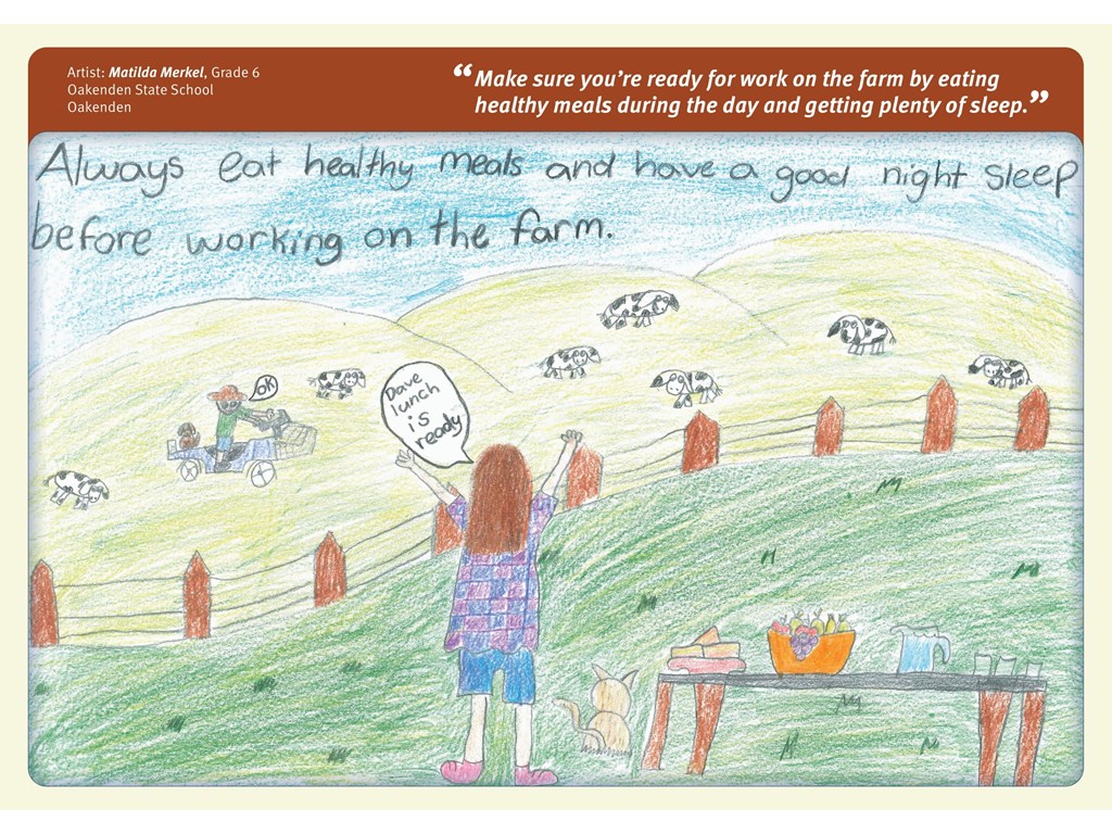 Winning artwork by Matilda Merkel, a Year 6 student at Oakenden State School, was chosen for the February page of the 2023 Farm safety calendar.