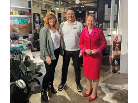 Minister Farmer with Kate and Oscar Henderson, owners of Elysium Hair Brisbane