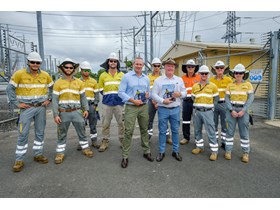 Energy Minister Mick de Brenni and Member for Cairns Michael Healy join Ergon and Powerlink crews at the Woree substation in Cairns