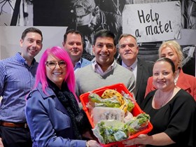 Member for Bundamba Minister Lance McCallum with Wounded Heroes CEO Kim Shaw and representatives and partners of Food4Heroes