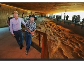 Tourism Minister Stirling Hinchliffe with Australian Age of Dinosaurs Museum founder David Elliott