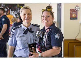 Chief Superintendent Louise Kneeshaw and a Townsville-based recipient of the Emergency Response Medal with Covid-19 clasp.