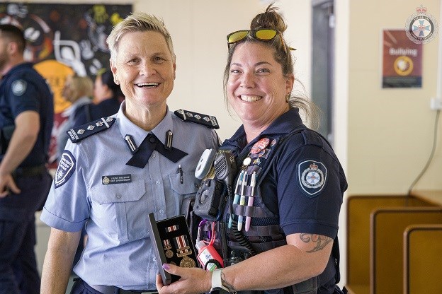 Chief Superintendent Louise Kneeshaw and a Townsville-based recipient of the Emergency Response Medal with Covid-19 clasp.