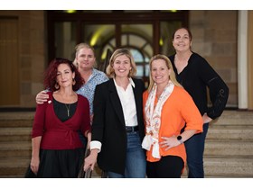 (L-R) Passionate advocates Anastasia, Lexie, Shannon and Danielle with Health Minister Shannon Fentiman