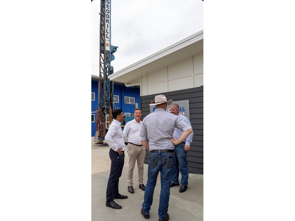 Minister for Employment and Small Business, Lance McCallum with the Member for Nicklin, Rob Skelton at GeoDrill Australia's headquarters at Chevallum