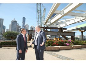 Deputy Premier Steven Miles and DBC Project Director Simon Crooks inspect works on Neville Bonner Bridget at South Bank